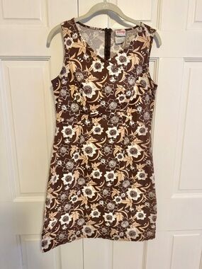 Vintage Disney Dress Medium Brown Floral Sleeveless V Neck Mickey Minnie Y2K